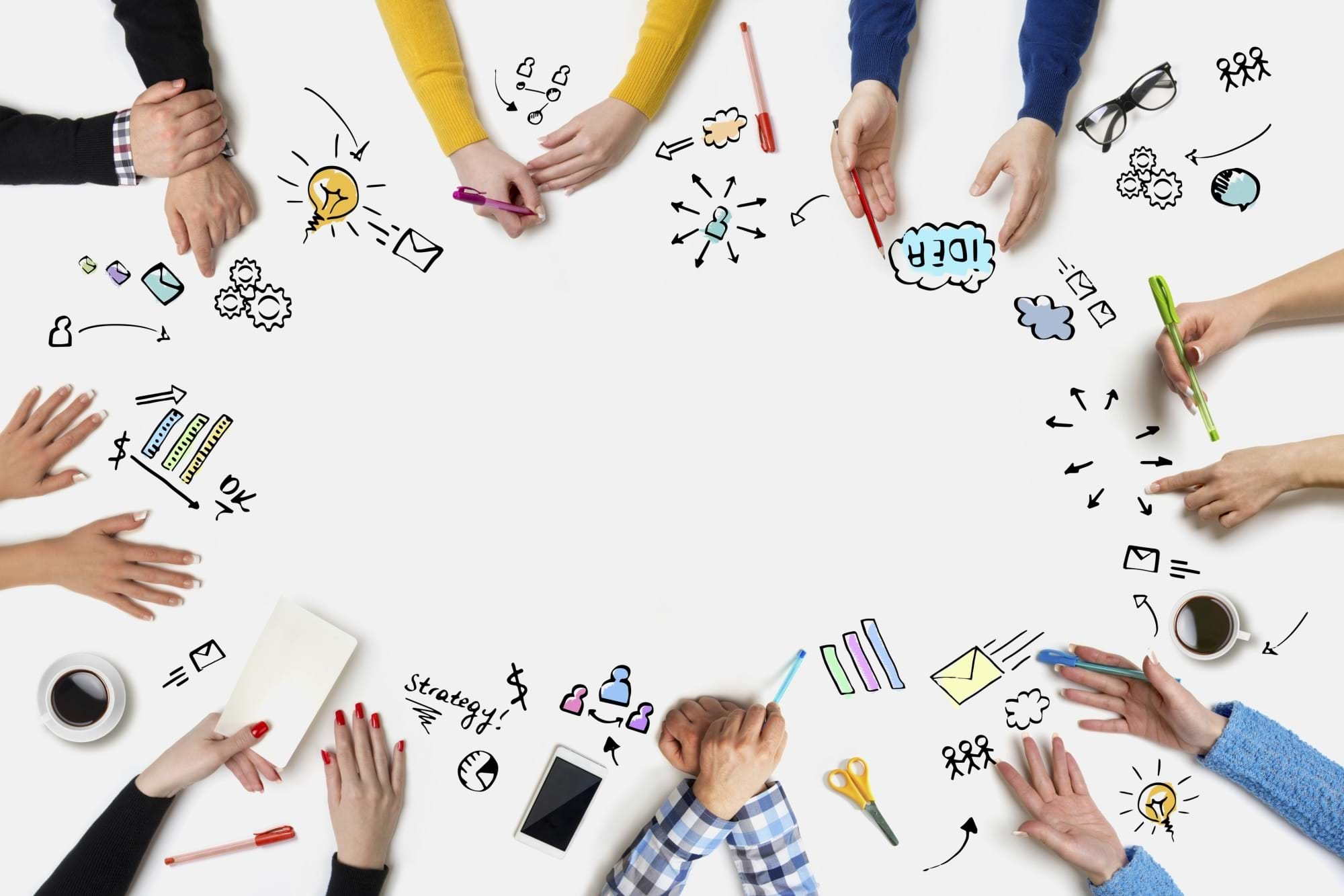 Business people group works at a table - Table